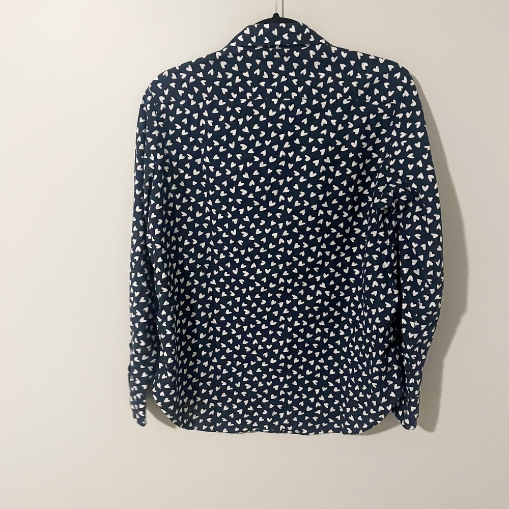 Frank & Eileen "Eileen" navy blue white heart printed cotton button up xs - Picture 2 of 8